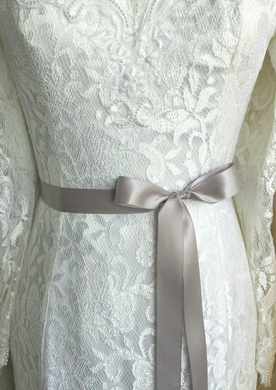 Silver Gray Satin Wedding Sash: Double Face Ribbon Belt - Main Image