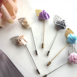 Wedding Lapel Pin, Groom Boutonniere, Flower Brooch Pin, Men Lapel Decor, Groomsmen Buttonhole, Prom Lapel Boutineer, Satin Rose Buttonhole