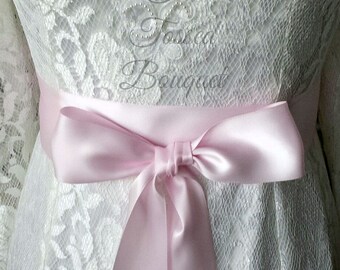 Light Pink Satin Wedding Dress Sash | Blush Bridal Ribbon Belt (2" 50mm)