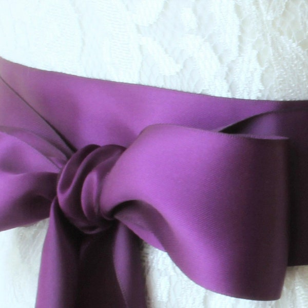 Sash Belt, Purple Wedding Dress Belt, Bridal Gown Sash, Waist Satin Ribbon Belt, Bridesmaid Flower Girl Prom, Eggplant Plum U Pick Color