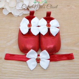 Baby Girl Christmas Shoes and Headband - My First Christmas Outfit Girl - First Christmas Outfit Baby Girl - Christmas Baby Shoes