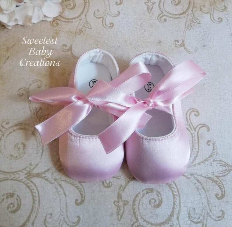 Pink Satin Baby Shoes Pink Flower Girl Shoes Pink Satin Etsy
