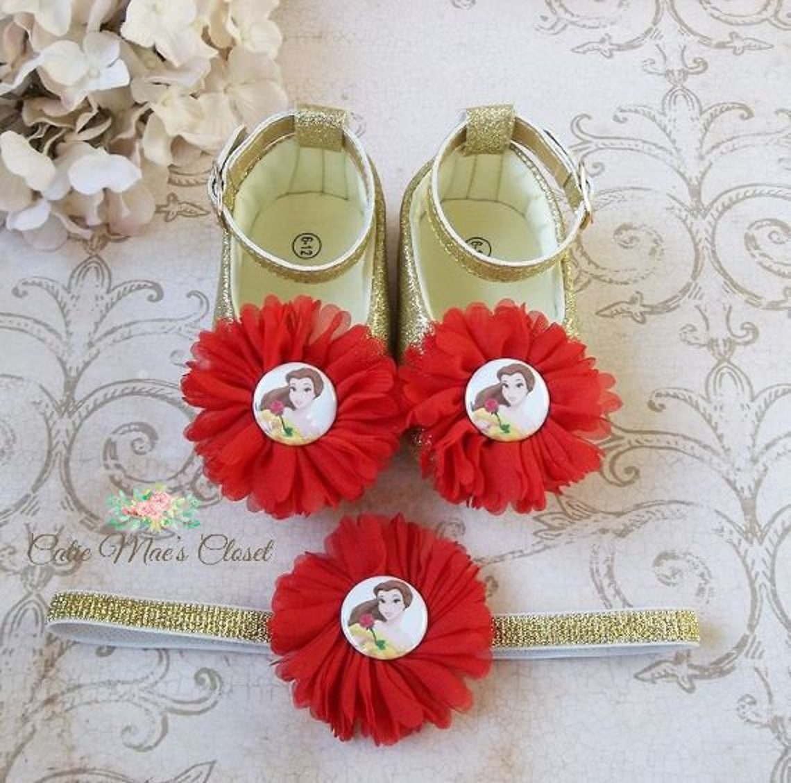 Belle Shoes Belle First Birthday Belle Headband Belle Etsy