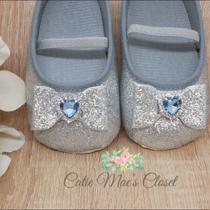 Cinderella Shoes - Cinderella First Birthday Outfit - Cinderella 1st Birthday - Cinderella Baby Dress - Silver and Blue Baby Shoes