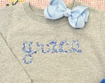 Girls Monogram Sweatshirt, Monogrammed Sweatshirt for Toddler Girls, Girls Personalized Sweatshirt, Embroidered Sweatshirt with Name