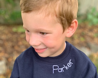 Kids Monogrammed Collar Sweatshirt, Boys Monogrammed Sweatshirt, Girls Monogrammed Sweatshirt, Personalized Neckline Sweatshirt, Embroidered