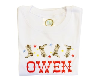 Boys Rodeo Shirt, Rodeo Shirt for Toddler Boys, PersonalizedBoys Shirt for Rodeo, Cowboy Boot Shirt for Boys, Embroidered, Monogrammed