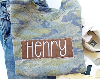 Personalized Boys Camo Sweatshirt, Personalized Sweatshirt for Toddler Boys, Boys Sweatshirt with Names, Embroidered Sweatshirt, Monogrammed