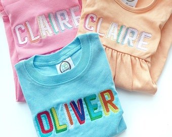 Boys Rainbow Name Shirt, Personalized Shirt for Toddler Boys, Girls Personalized Dress, Personalized Shirt for Toddler Girls, Embroidered