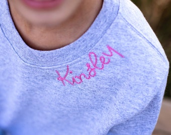 Kids Monogrammed Collar Sweatshirt, Boys Monogrammed Sweatshirt, Girls Monogrammed Sweatshirt, Personalized Neckline Sweatshirt, Embroidered