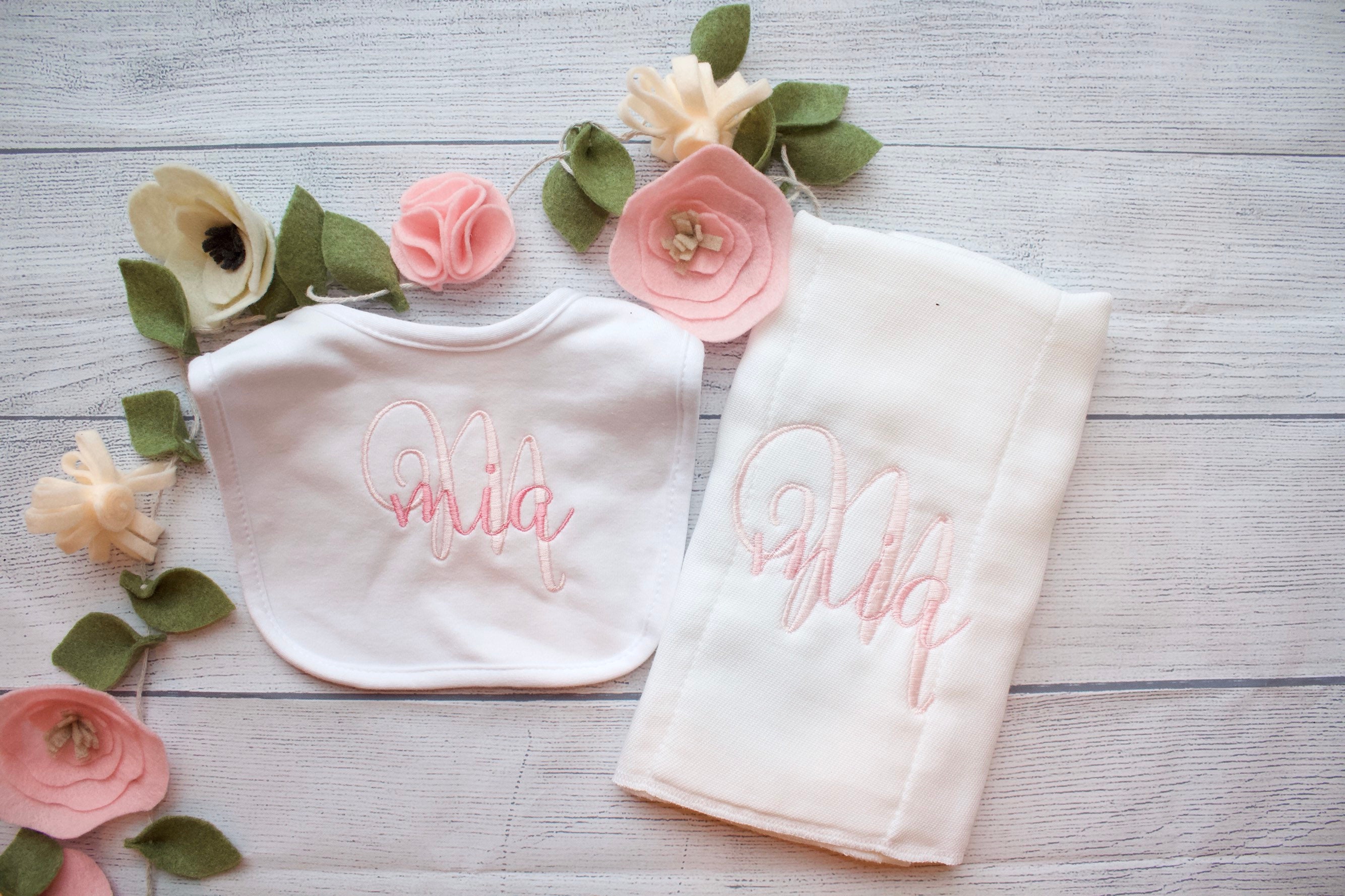 monogrammed baby bibs and burp cloths