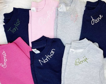Kids Monogrammed Collar Sweatshirt, Chain Stitch Monogrammed Sweatshirt, Girls Monogrammed Sweatshirt, Personalized Neckline Sweatshirt