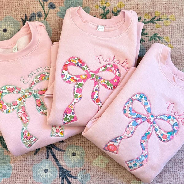 Girls Monogram Bow Sweatshirt, Monogrammed Bow Sweatshirt for Toddler Girls, Girls Personalized Sweatshirt, Embroidered Sweatshirt with Name