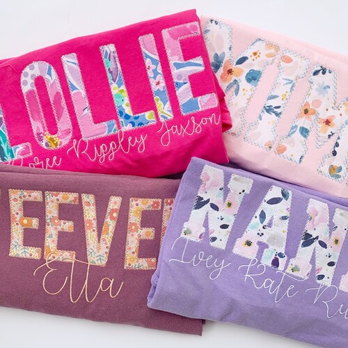 Personalized Appliqué Mom Shirt, Embroidered with Kids Names