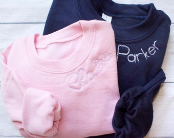 Kids Monogrammed Collar Sweatshirt, Boys Monogrammed Sweatshirt, Girls Monogrammed Sweatshirt, Personalized Neckline Sweatshirt, Embroidered