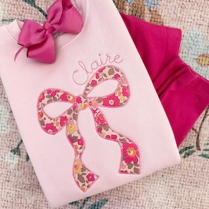 Girls Monogram Bow Sweatshirt, Monogrammed Bow Sweatshirt for Toddler Girls, Girls Personalized Sweatshirt, Embroidered Sweatshirt with Name