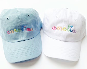 Girls Monogrammed Hat, Monogrammed Baseball Cap for Girls, Personalized Hat for Girls, Girls Rainbow Baseball Cap, Embroidered Baseball Cap