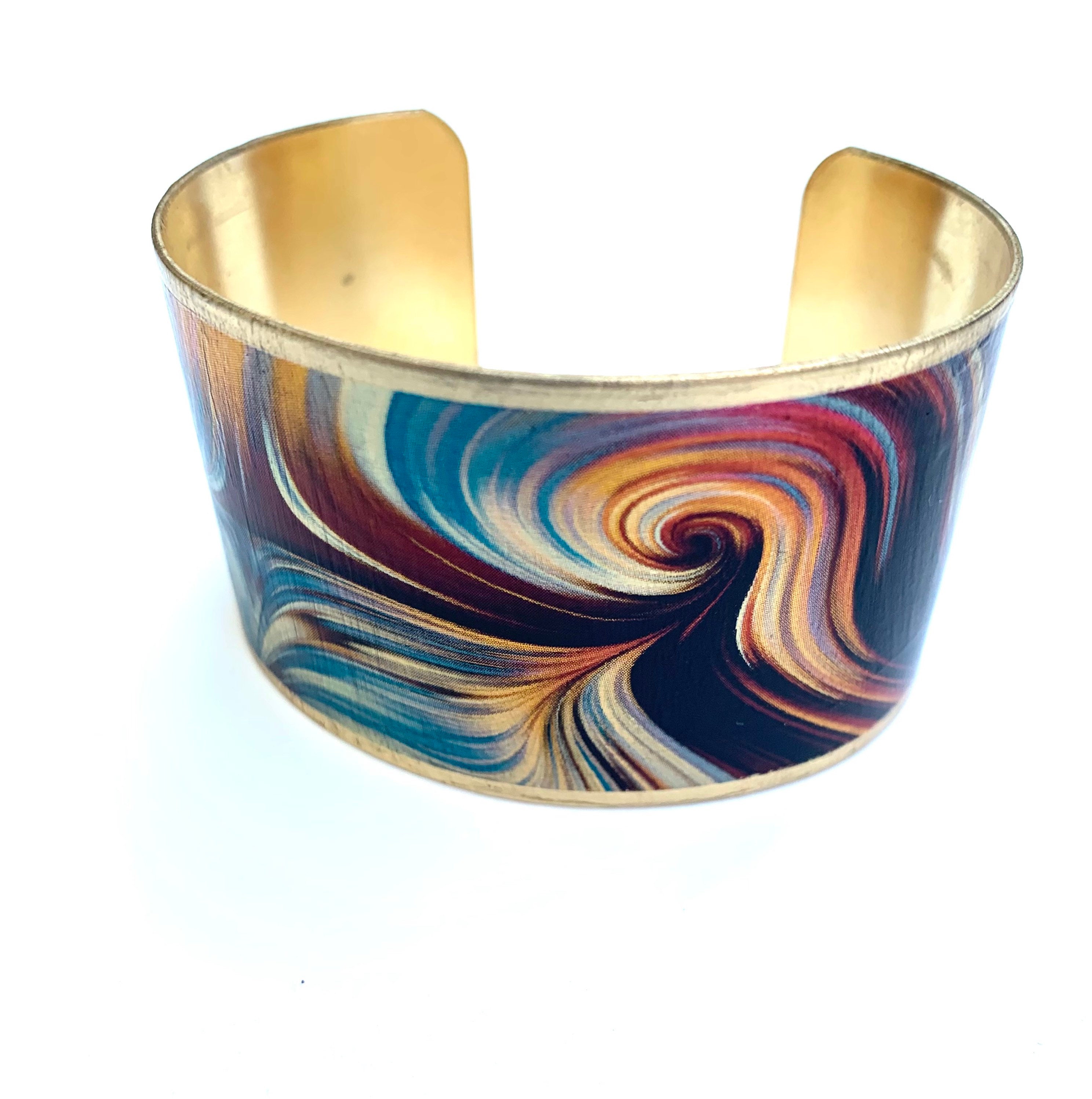 Blue, Orange, Red, Swirl Abstract Modern Design, Cuff Bracelet