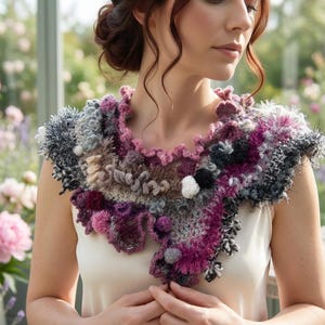 Crochet Freeform Cowl & Gift Ring, Boho Statement Neck Warmer, Unique Scarf