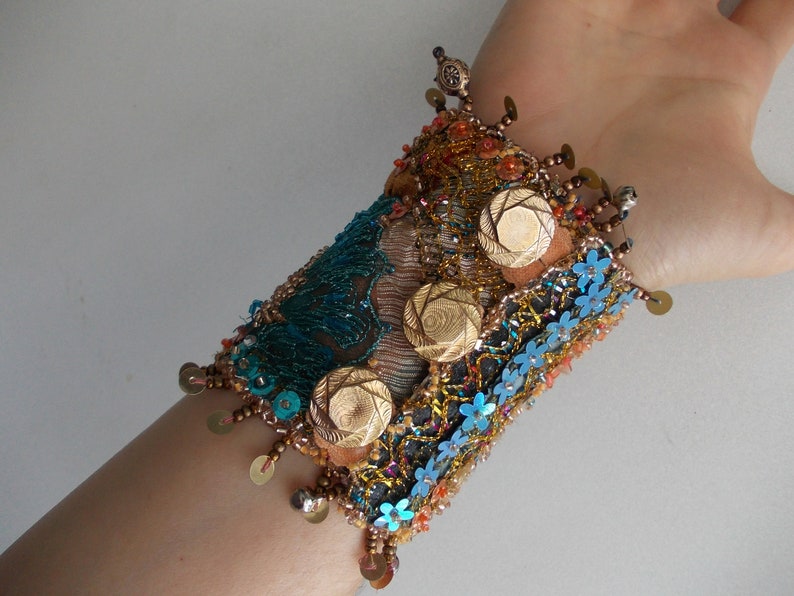 Manually stitched hand beaded collage wrist cuff bohemian image 9
