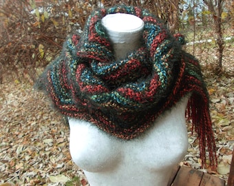 Écharpe colorée en tricot en zigzag : cache-cou d&#39;hiver bohème hippie