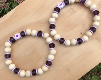 Bracelet perles en bois, perles à facettes, perles heishi et perles motifs