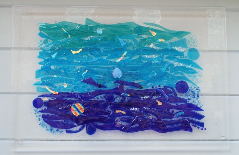 Fused Glass Art Wall Panel Abstract Seascape Etsy UK