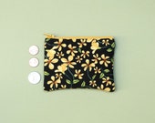 Floral coin purse | 5"x3.75" | yellow and black | small zipper pouch | change purse | gift for her under 10 | eco friendly purse | ooak