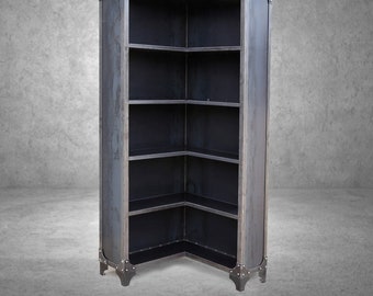 Modern Industrial Corner Bookcase | Modern Bookshelf | Reclaimed Metal Vintage Industrial | Audio |