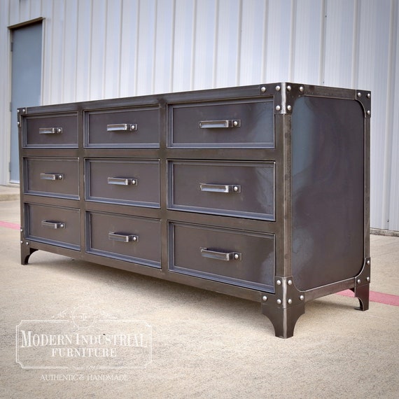 Grandview Modern Industrial Steel Bedroom 9 Drawer Dresser Etsy