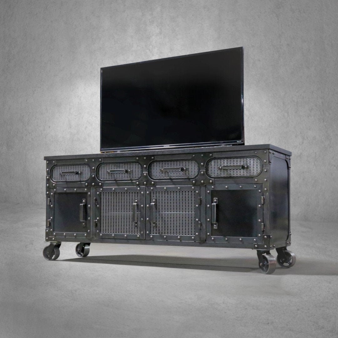 Modern Industrial SENTINEL Media Console With Drawers - Etsy