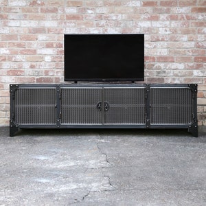 Media Console Cabinet Cart | Modern Industrial  | Riveted TV Cabinet | Mobile Entertainment center | Storage