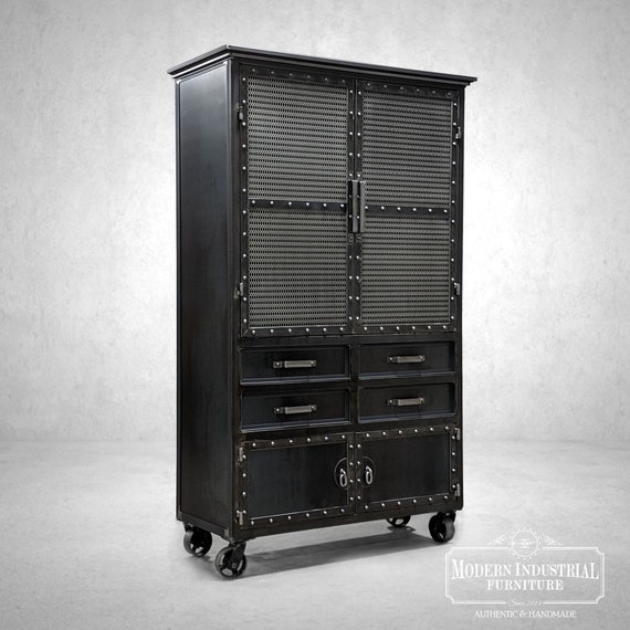 Modern Industrial Armoire Steel Locker Closet Vintage Modern Industrial Armoire Steel Locker, Modern Office Armoire