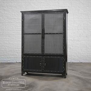 Modern Industrial Armoire | Steel Locker Closet | Vintage Industrial Cabinet | Wardrobe Locker | Storage | Pantry | French