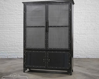 Modern Industrial Armoire | Steel Locker Closet | Vintage Industrial Cabinet | Wardrobe Locker | Storage | Pantry | French