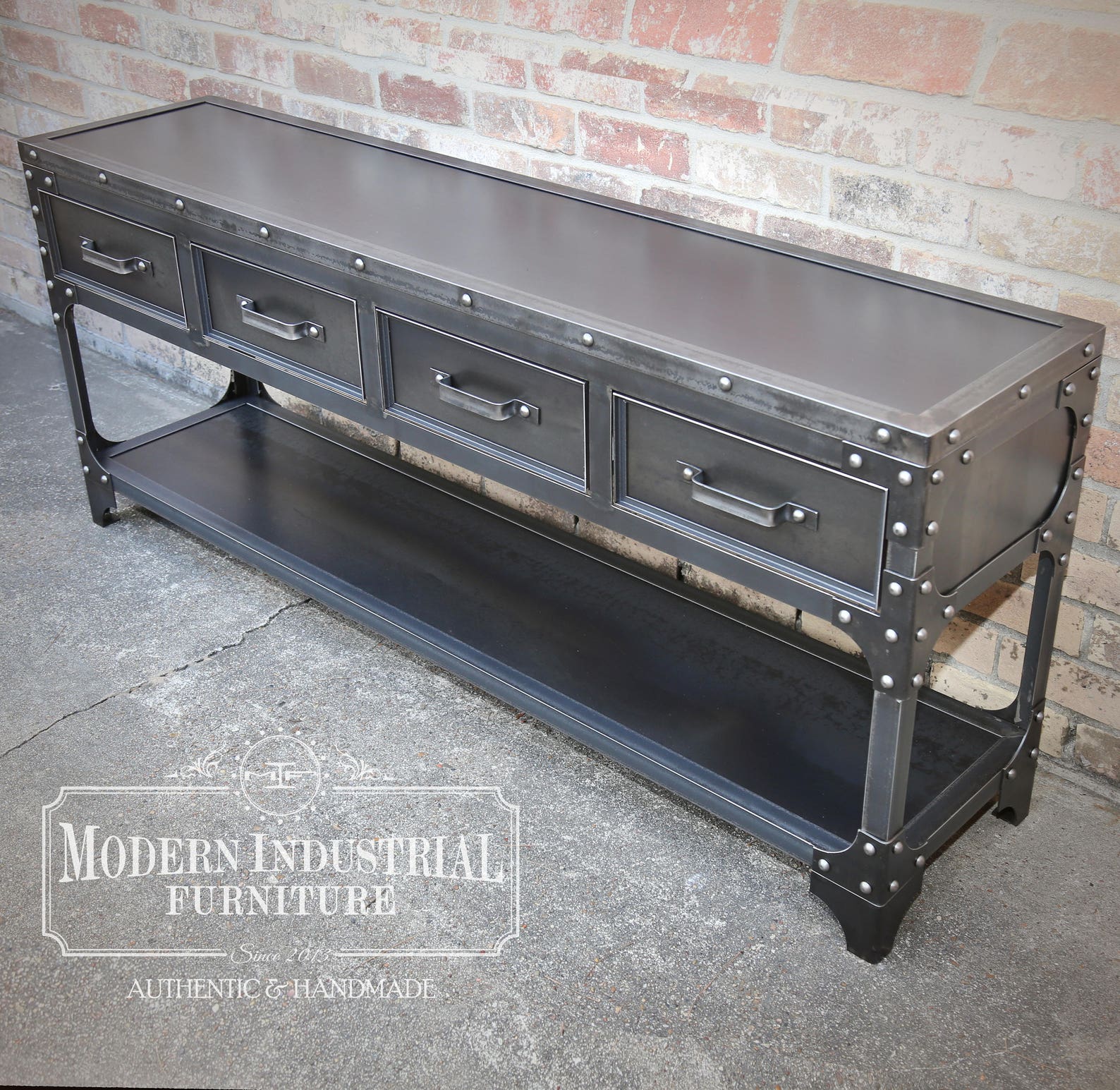 Modern Industrial Sofa Table Entryway Riveted Steel Etsy