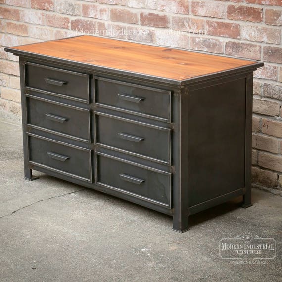 Modern Industrial Bedroom Dresser Vintage Style Steel Metal Etsy