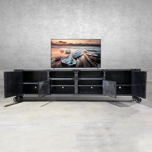 120-in Anvil Industrial Media Console 2-piece Industrial Furniture TV Stand Cabinet Vintage Entertainment Center Audio image 3