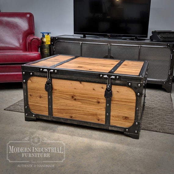 Industrial Steamer Trunk Coffee Table, Steamer Trunk Style Furniture