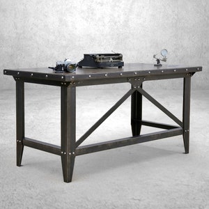 Machinist Tool Desk with brace and steel framed wood top