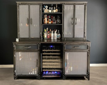 The "Winehouse" Liquor Cabinet Bar Hutch - Industrial Furniture