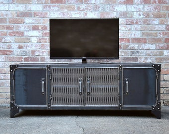 Media Console Industrial | Modern | All Steel TV Stand Cabinet Vintage | Entertainment Center | Audio | HiFi Retro Metal