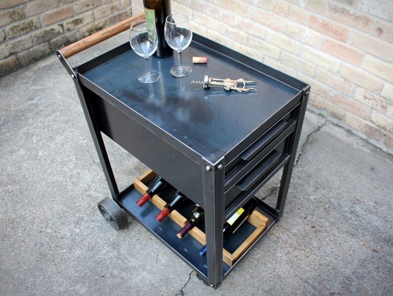 Industrial Beverage Cart With Drawers Trolley Serving Etsy