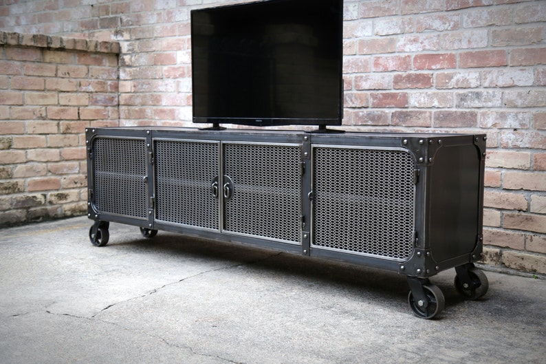 Media Console Cart Modern Industrial Casters Etsy