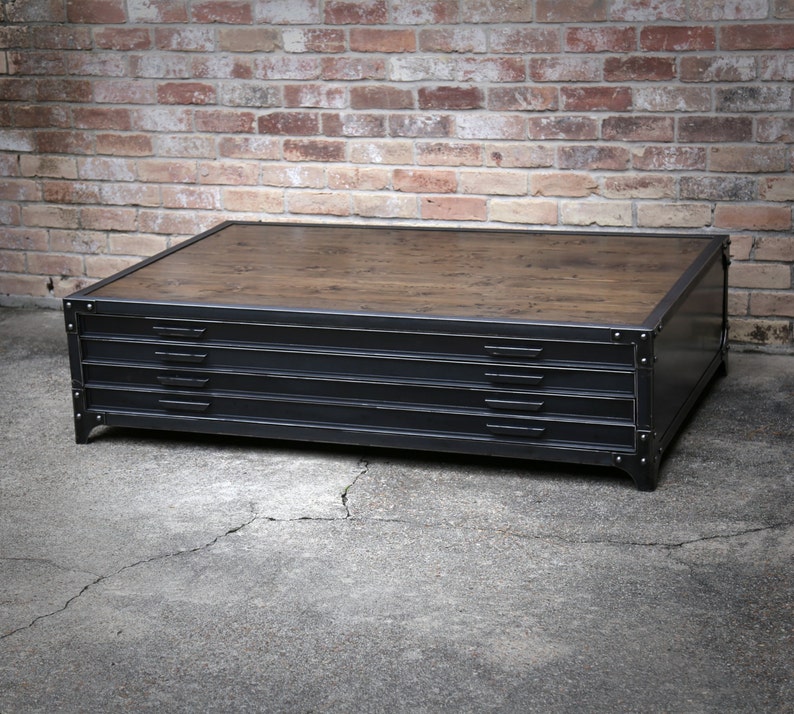Flat File Industrial Coffee Table Handmade Steel Drawers Etsy