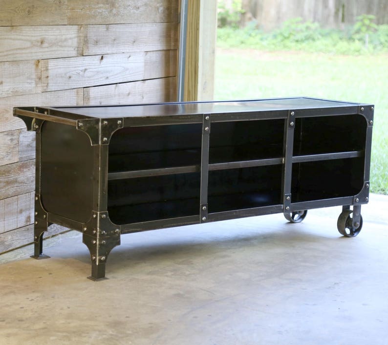 Media Cart Console Metal Tv Cabinet Vintage Industrial Etsy