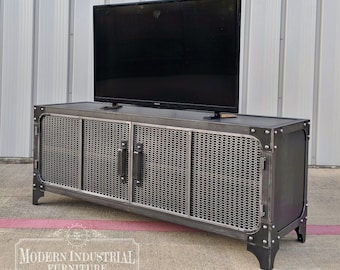 Modern Industrial 60-in Media Console Carnegie | Steel TV Stand Cabinet Vintage | Entertainment Center | Audio | HiFi Retro