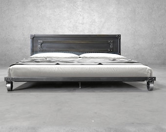 Modern Industrial Steel Bed - SLATE with Casters - Metal - Vintage - Iron