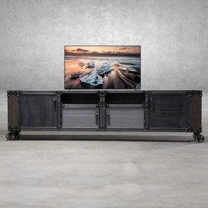 120-in Anvil Industrial Media Console 2-piece Industrial Furniture TV Stand Cabinet Vintage Entertainment Center Audio image 2