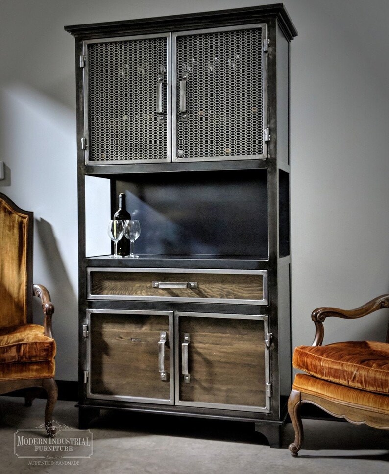 Modern Industrial Wine Hutch SpeakEasy Cabinet Bar Storage | Etsy